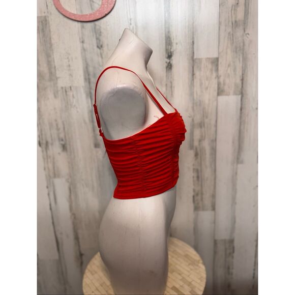 Forever 21 Red Ruched Spaghetti Strap Crop Top Size S - Picture 3 of 8